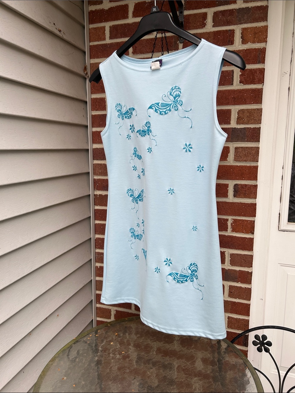 Sleeveless Light Blue Butterfly Tank Dress junior L